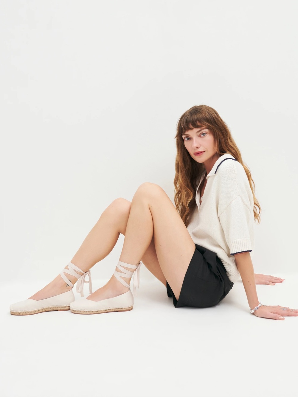 Reformation Cream Lace-Up Espadrille Flats - Picture 2 of 4